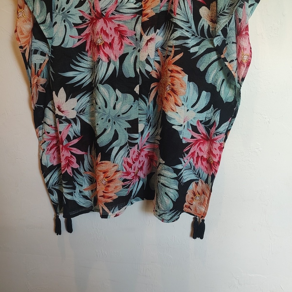 Kona Sol Women's Black Sheer Floral Print Cover-Up Sz Small Vacation Cruise Pool - Picture 4 of 7